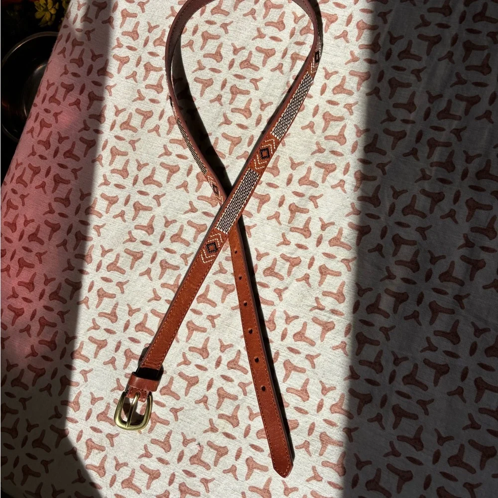 Brown leather belt gold buckle - Picture 4 of 4